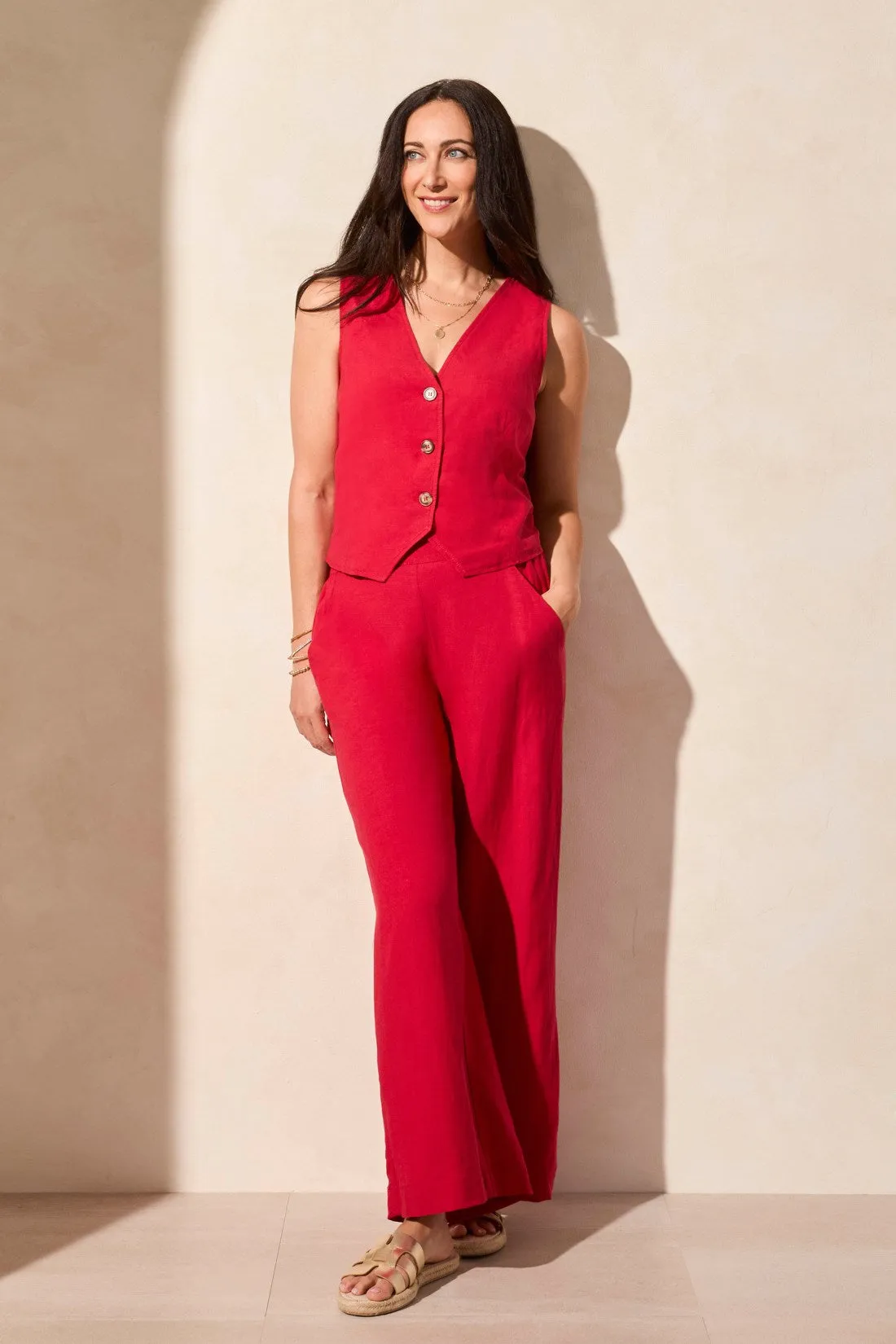 Linen Blend Lined Button-Front Vest-Cherry sold by Tribal product image thumbnail 3