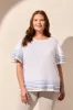 Stripe-Accent Boatneck Top With Contrast Stitching-White sold by Tribal
