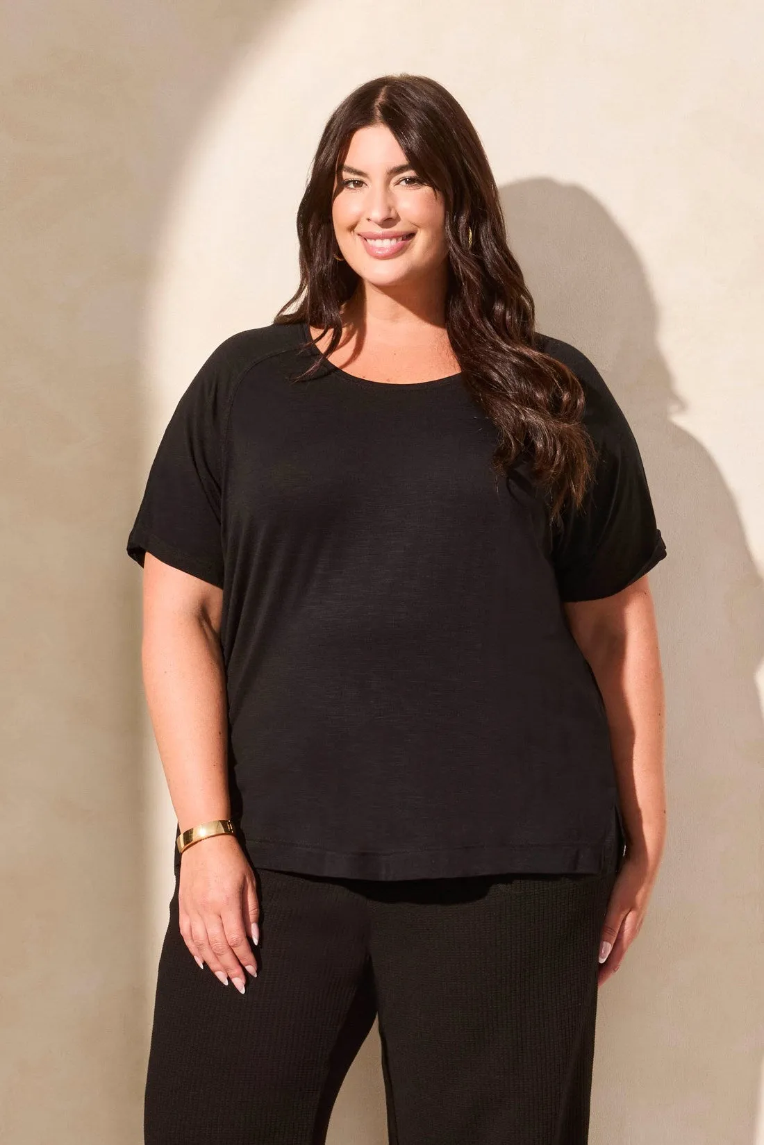 FLOWY JERSEY CREW NECK TOP WITH SHIRRED BACK-Black sold by Tribal product image thumbnail 2