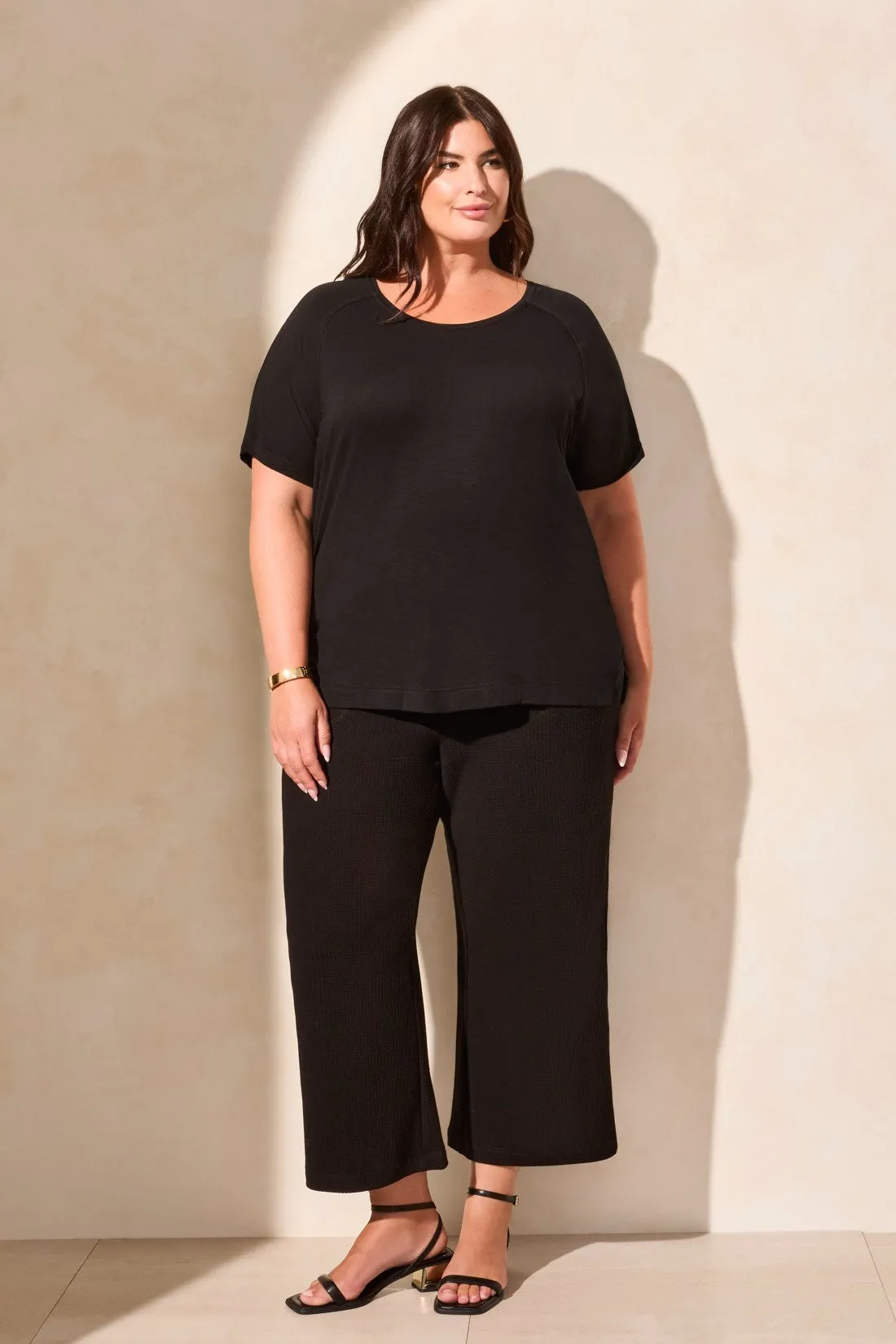 FLOWY JERSEY CREW NECK TOP WITH SHIRRED BACK-Black sold by Tribal product image thumbnail 3