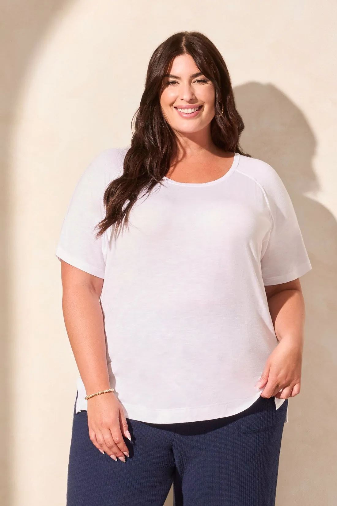 FLOWY JERSEY CREW NECK TOP WITH SHIRRED BACK-White sold by Tribal product image thumbnail 3