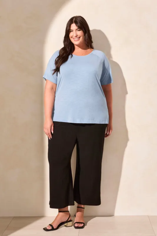 FLOWY JERSEY CREW NECK TOP WITH SHIRRED BACK-Scubablue sold by Tribal