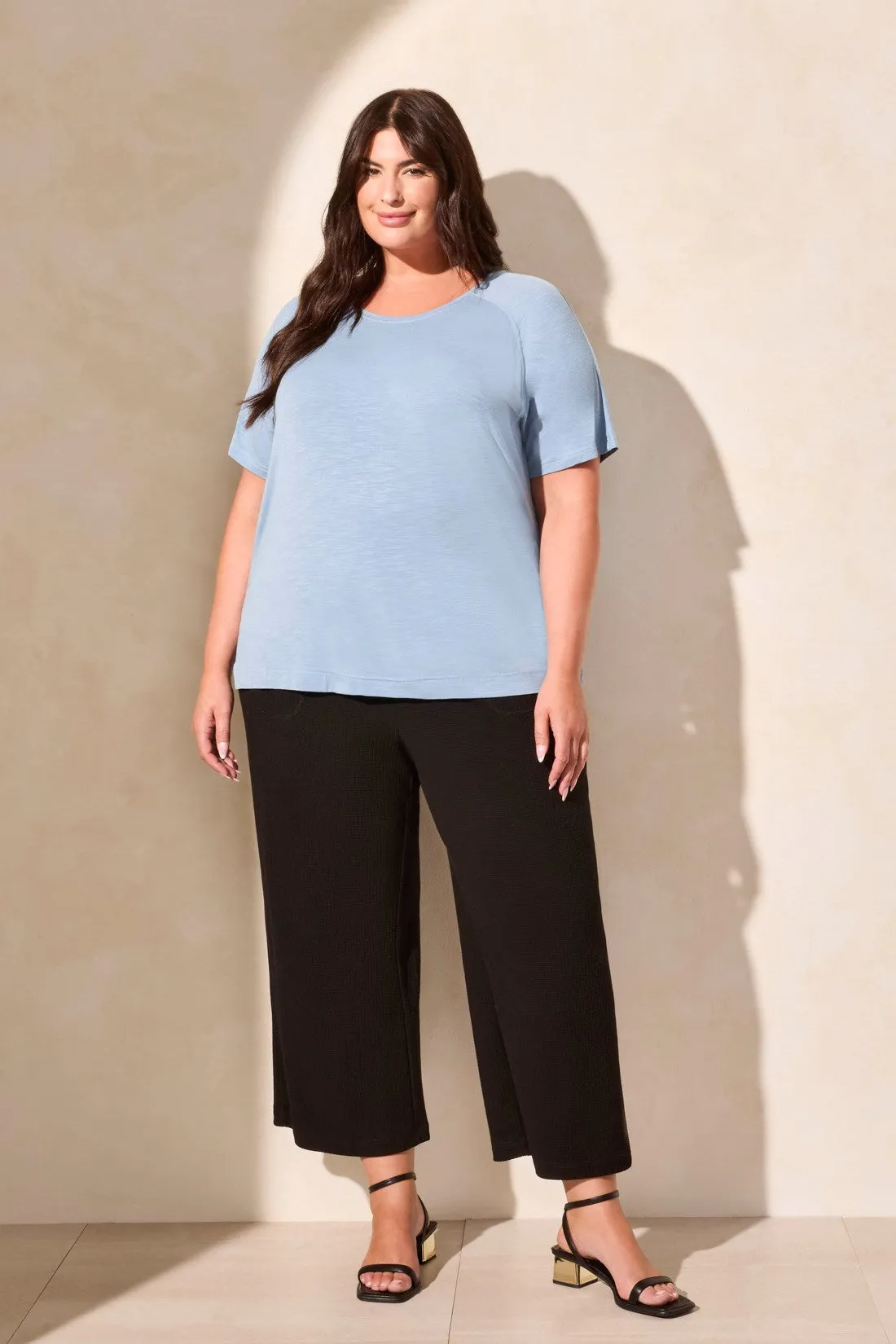 FLOWY JERSEY CREW NECK TOP WITH SHIRRED BACK-Scubablue sold by Tribal product image thumbnail 2