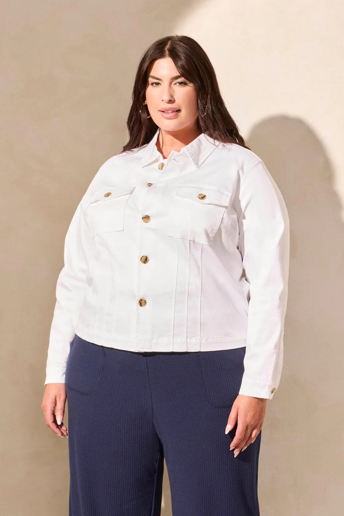 Comfort Stretch Button-Front Denim Jacket-White sold by Tribal product image thumbnail 3