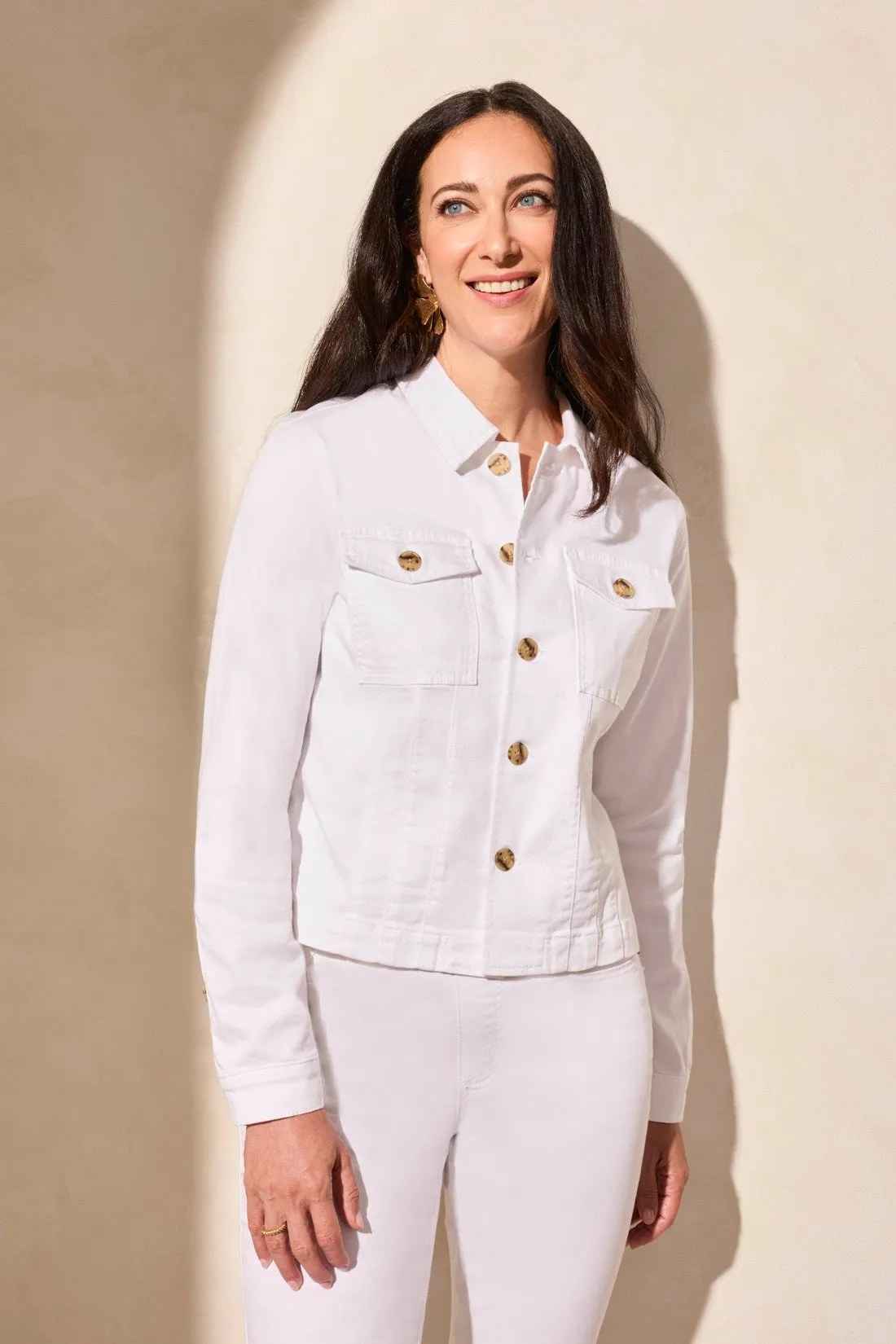 Comfort Stretch Button-Front Denim Jacket-White sold by Tribal product image thumbnail 3