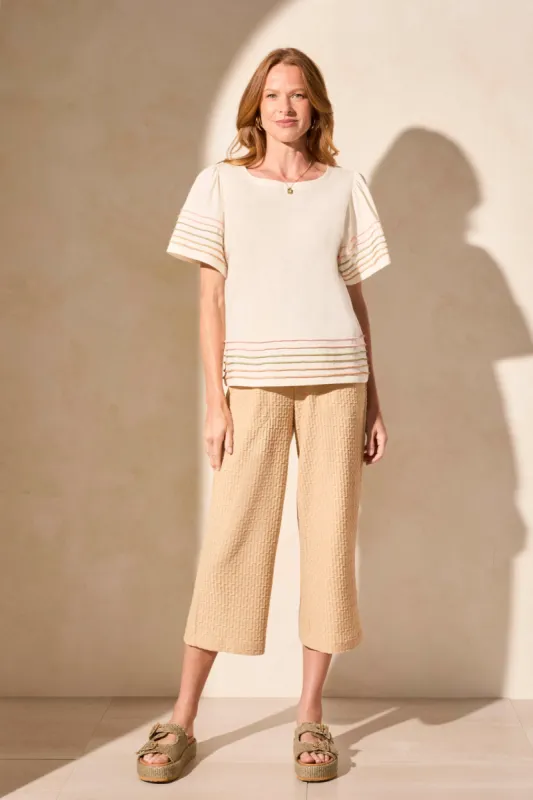 Cotton Boat Neck Top With Contrast Stitching-Cocomulti sold by Tribal