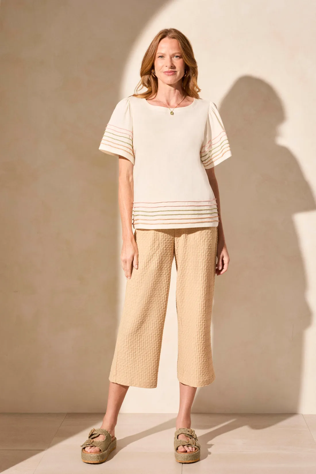 Cotton Boat Neck Top With Contrast Stitching-Cocomulti sold by Tribal