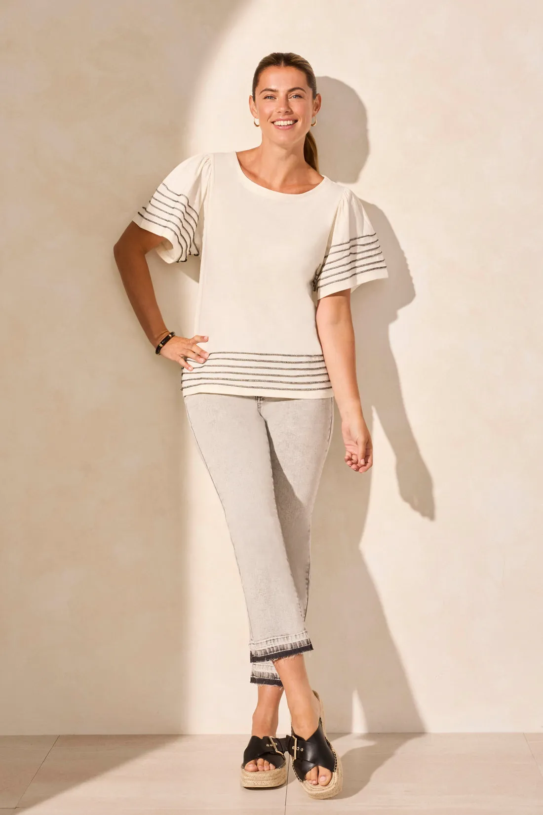 Cotton Boat Neck Top With Contrast Stitching-Cocoblack sold by Tribal