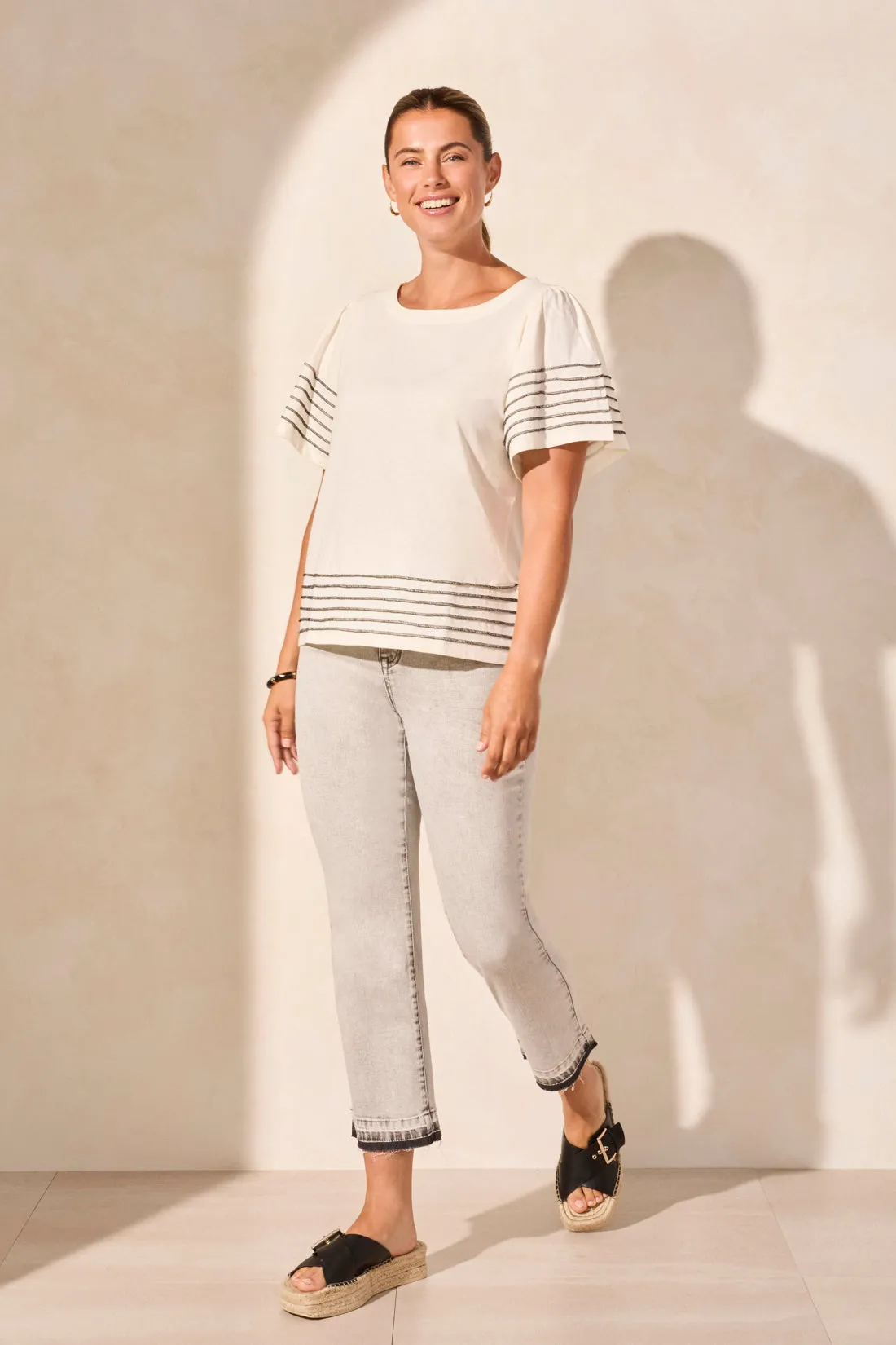 Cotton Boat Neck Top With Contrast Stitching-Cocoblack sold by Tribal product image thumbnail 2