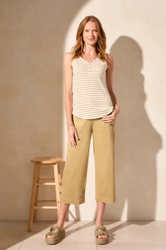 Striped Cotton Henley Tank Top-Dustysandstripe sold by Tribal