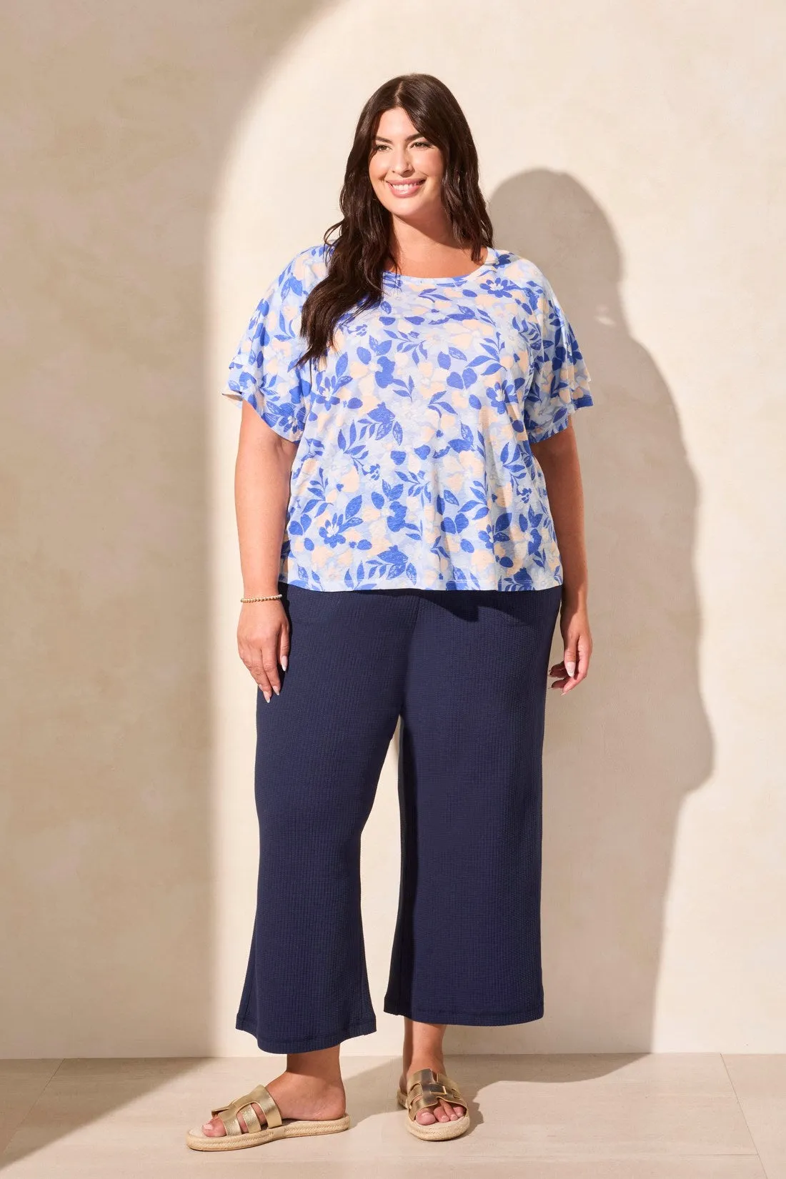 Linen-Blend Ruffle-Sleeve Crew Neck Top-Scuba Blue sold by Tribal product image thumbnail 2