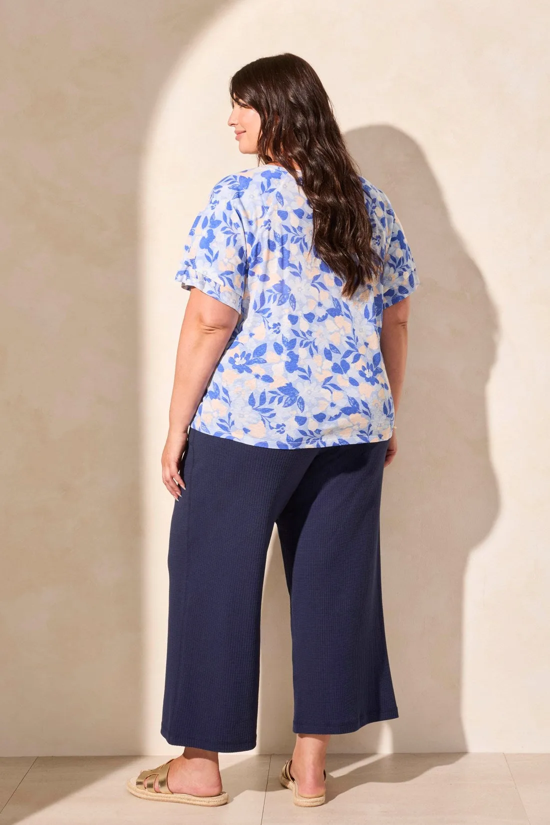 Linen-Blend Ruffle-Sleeve Crew Neck Top-Scuba Blue sold by Tribal product image thumbnail 4