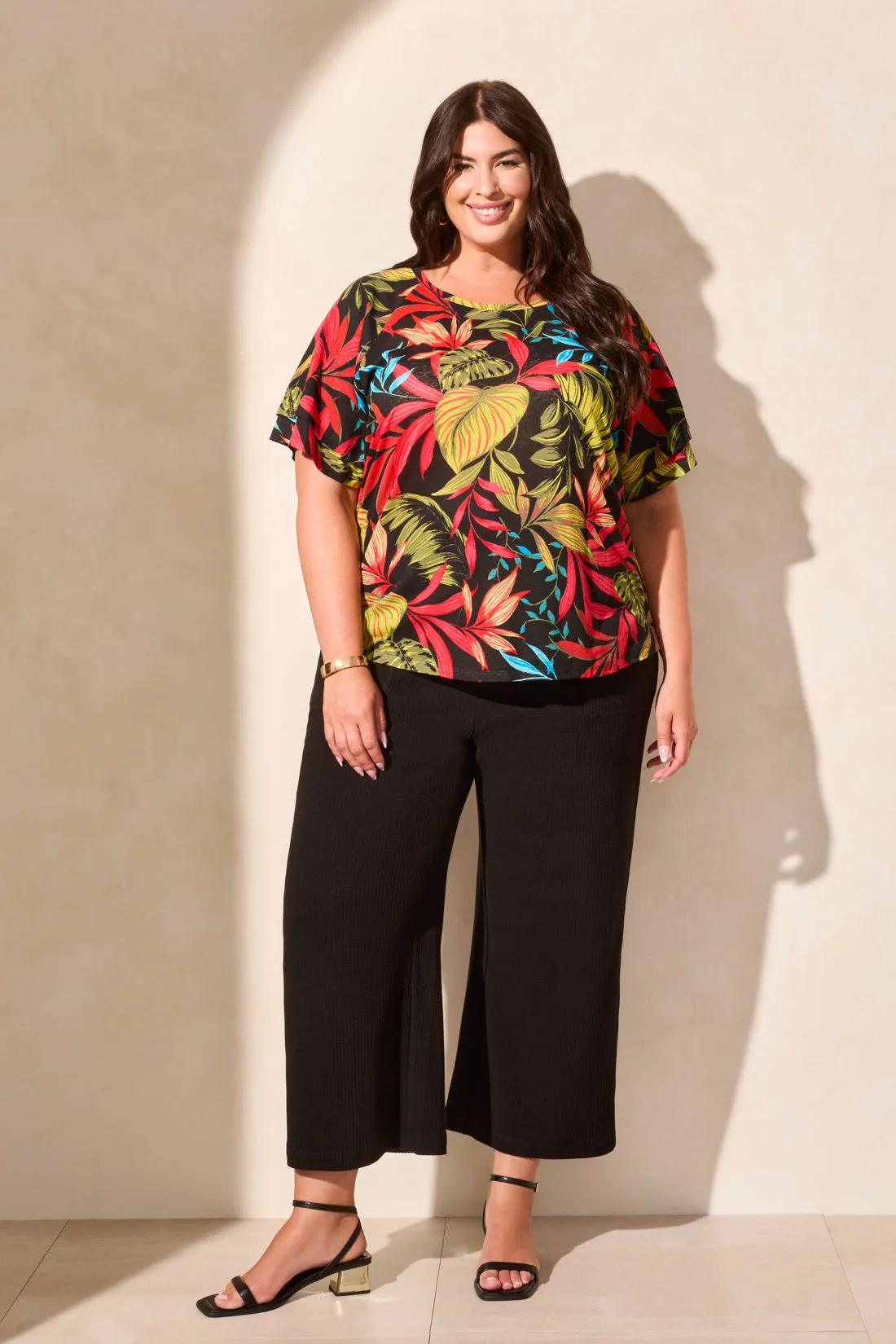 Linen-Blend Ruffle-Sleeve Crew Neck Top-Poppy sold by Tribal product image thumbnail 2