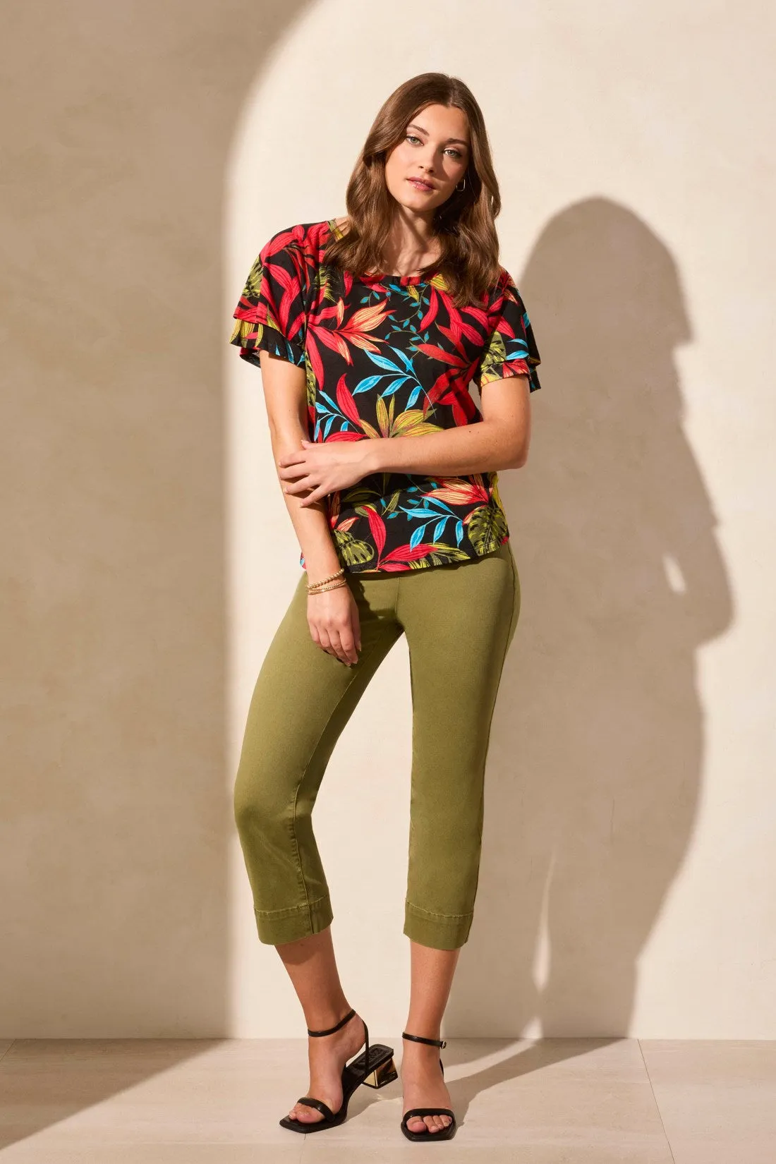 Linen-Blend Ruffle-Sleeve Crew Neck Top-Poppy sold by Tribal product image thumbnail 3