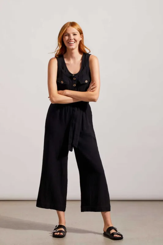Cotton Gauze Belted Jumpsuit-Black sold by Tribal