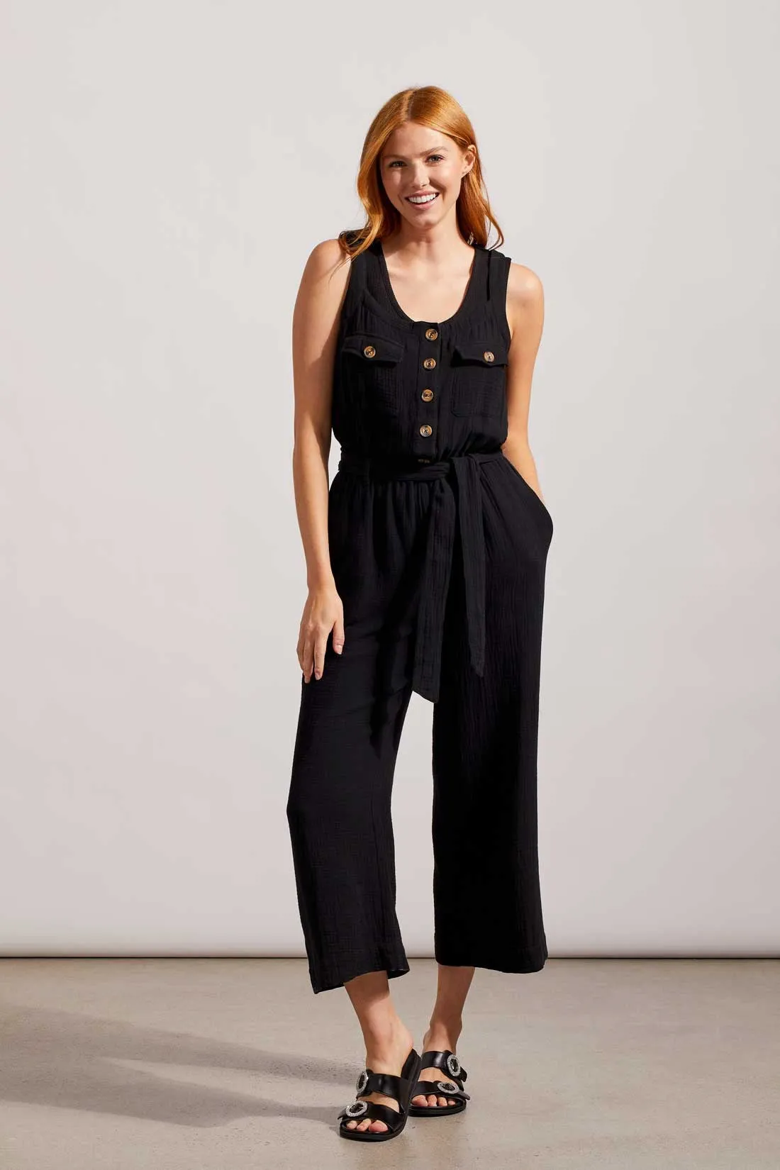 Cotton Gauze Belted Jumpsuit-Black sold by Tribal product image thumbnail 2