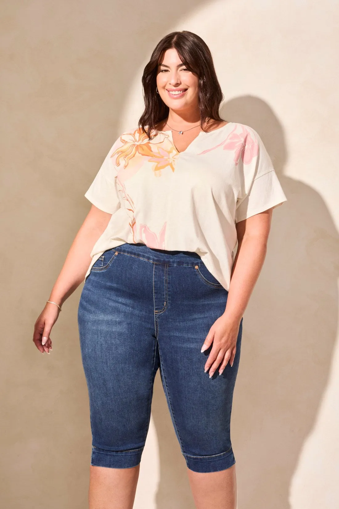 Audrey Comfort Stretch Pull-On Denim Shorts-Stormyblue sold by Tribal product image thumbnail 2