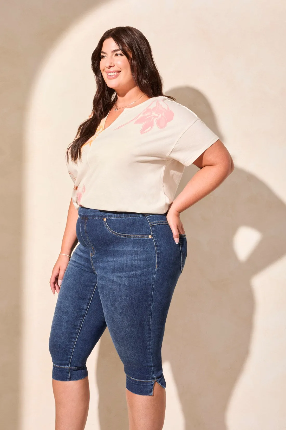 Audrey Comfort Stretch Pull-On Denim Shorts-Stormyblue sold by Tribal product image thumbnail 3