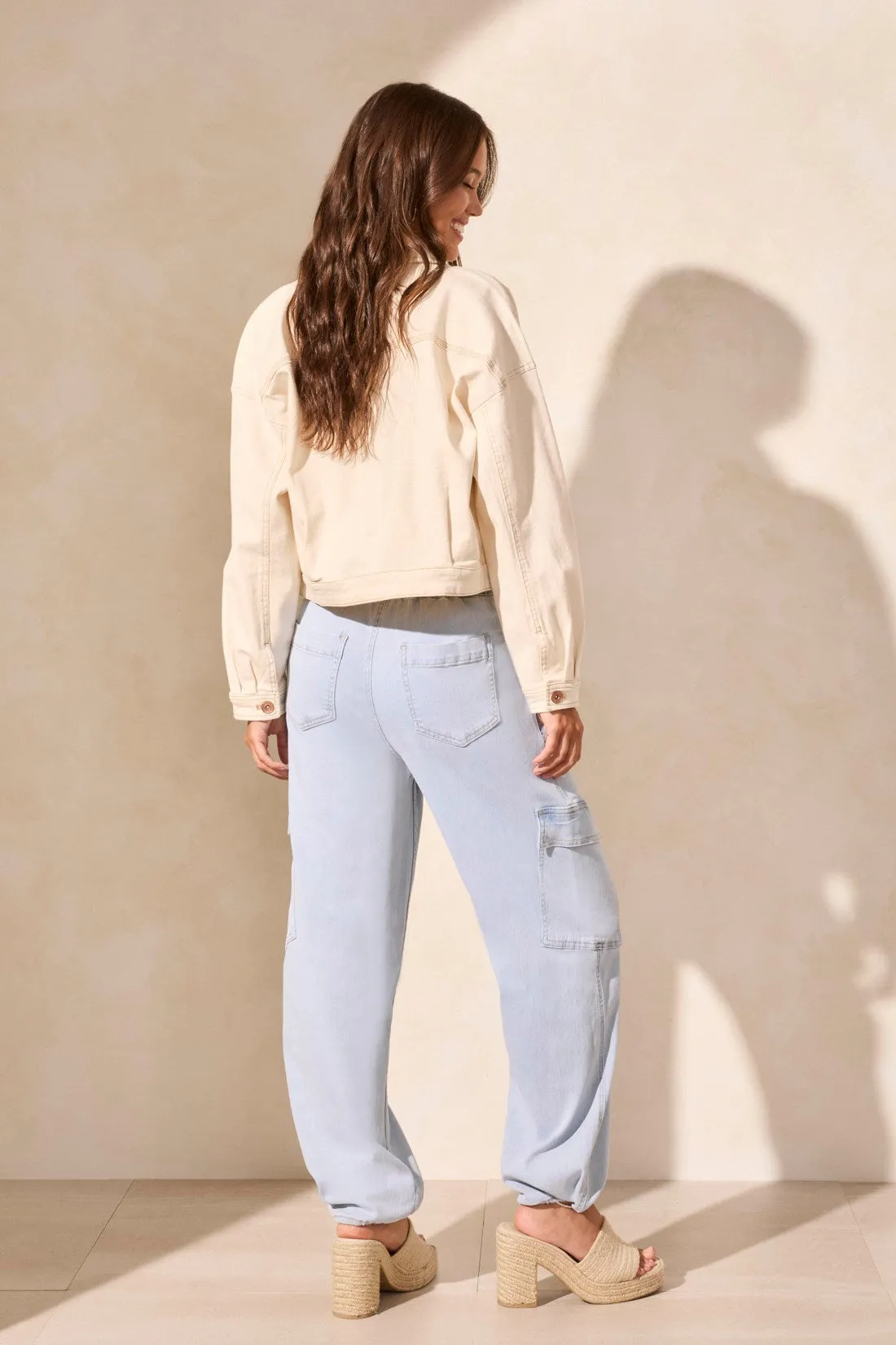 Drop Shoulder Crop Denim Jacket-Ecru sold by Tribal product image thumbnail 4