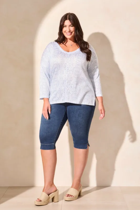 Patterned Two-Way Dolman Top-Sailboat sold by Tribal