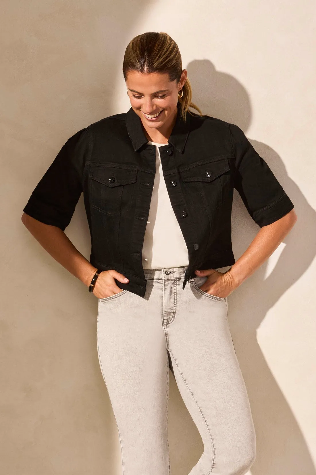 Comfort Stretch Elbow-Sleeve Denim Jacket-Justblack sold by Tribal product image thumbnail 3