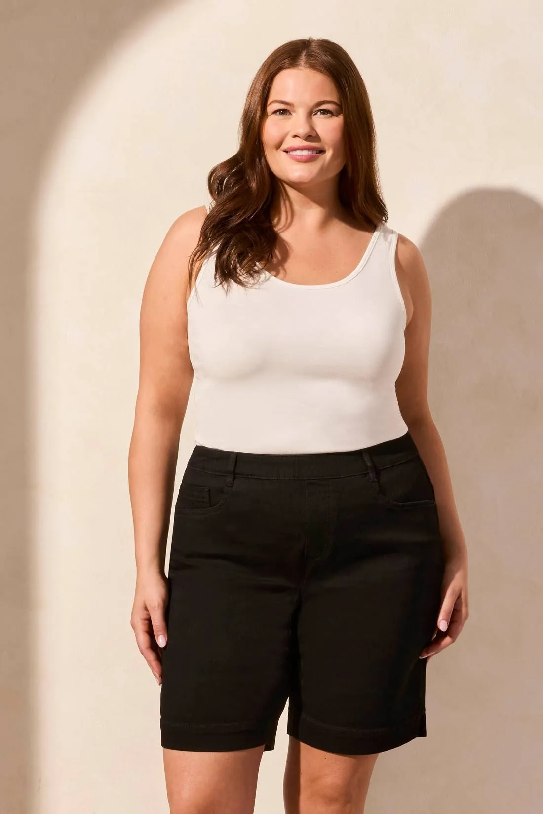 Audrey Comfort Stretch Pull-On Bermuda Shorts-Justblack sold by Tribal product image thumbnail 2