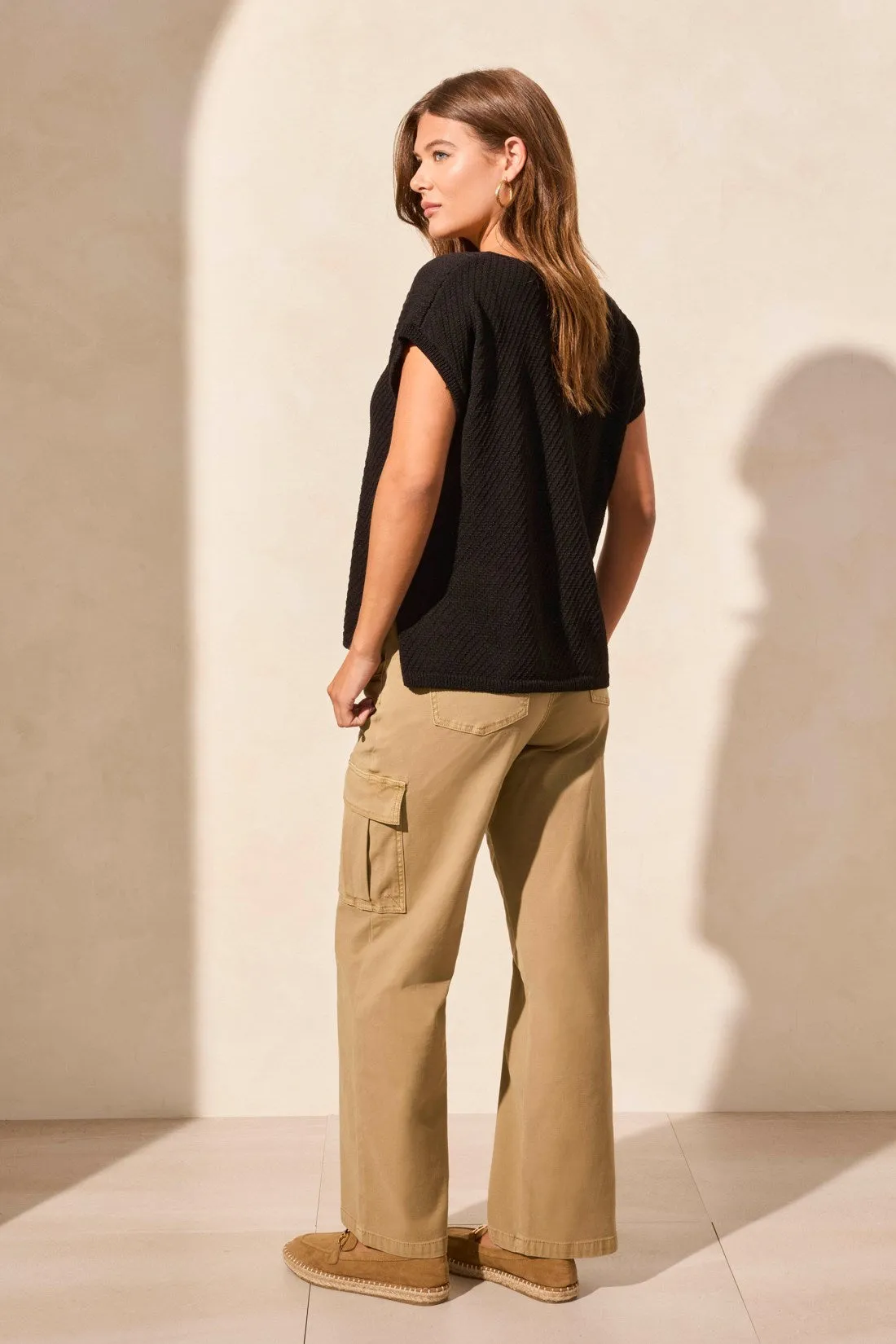 Side-Slit V-Neck Sweater With Extended Shoulders-Black sold by Tribal product image thumbnail 4