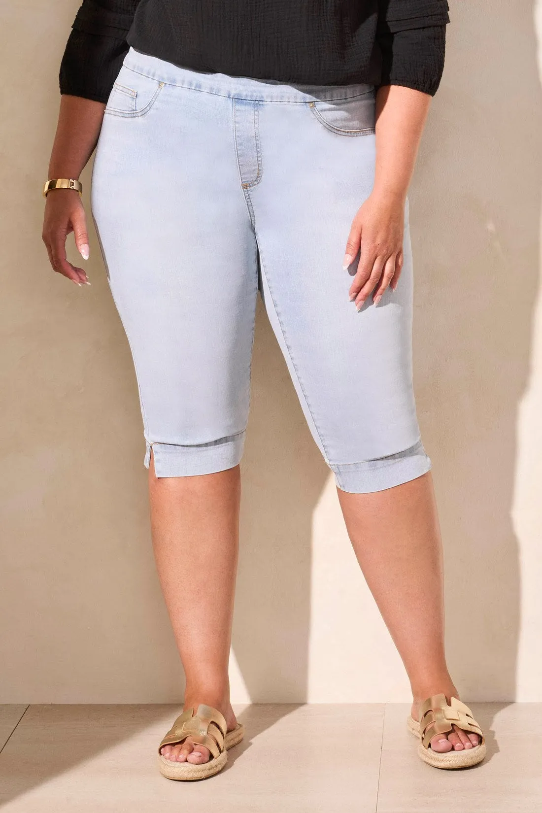 Audrey Comfort Stretch Pull-On Denim Shorts-Lt Surf sold by Tribal product image thumbnail 3