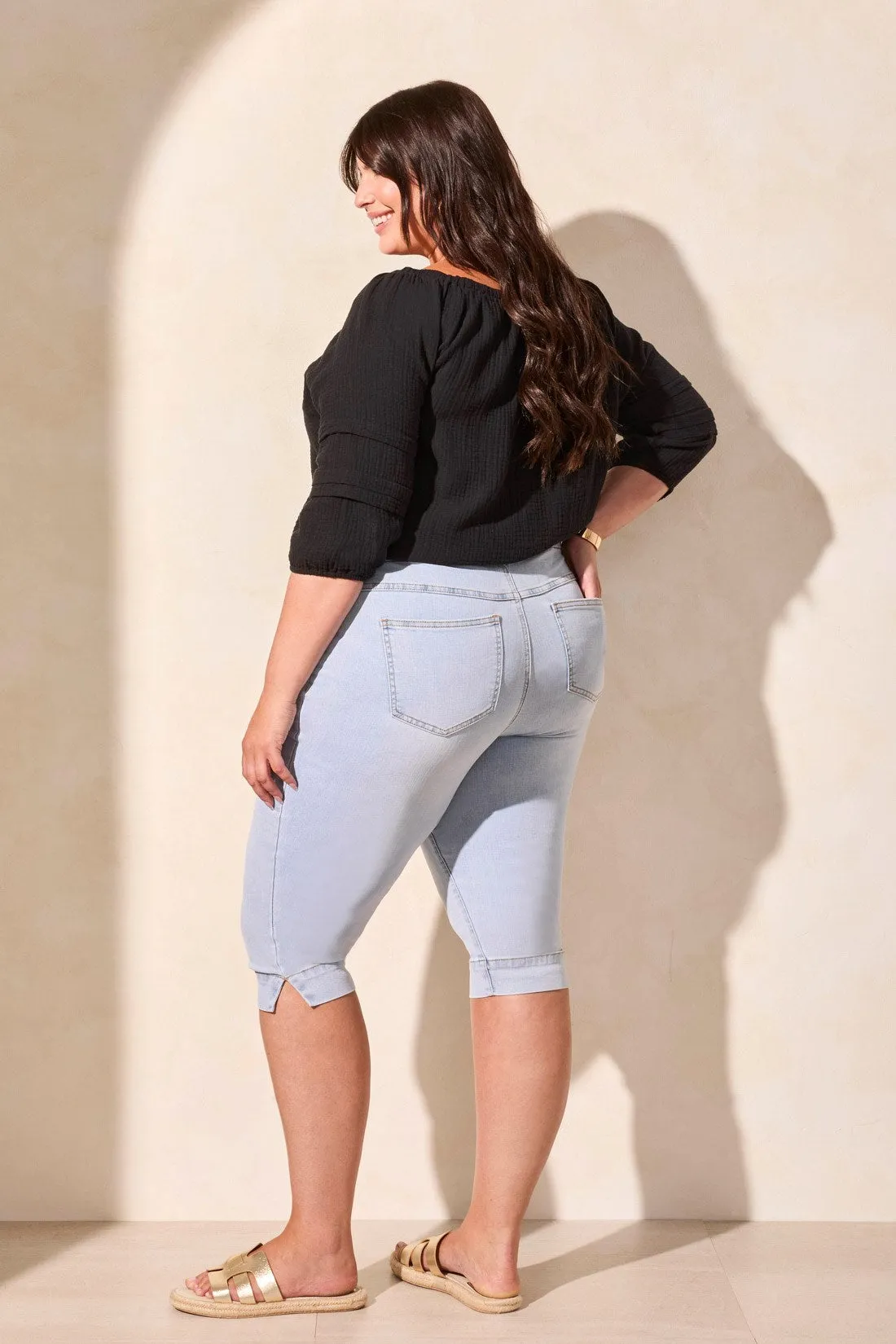 Audrey Comfort Stretch Pull-On Denim Shorts-Lt Surf sold by Tribal product image thumbnail 4