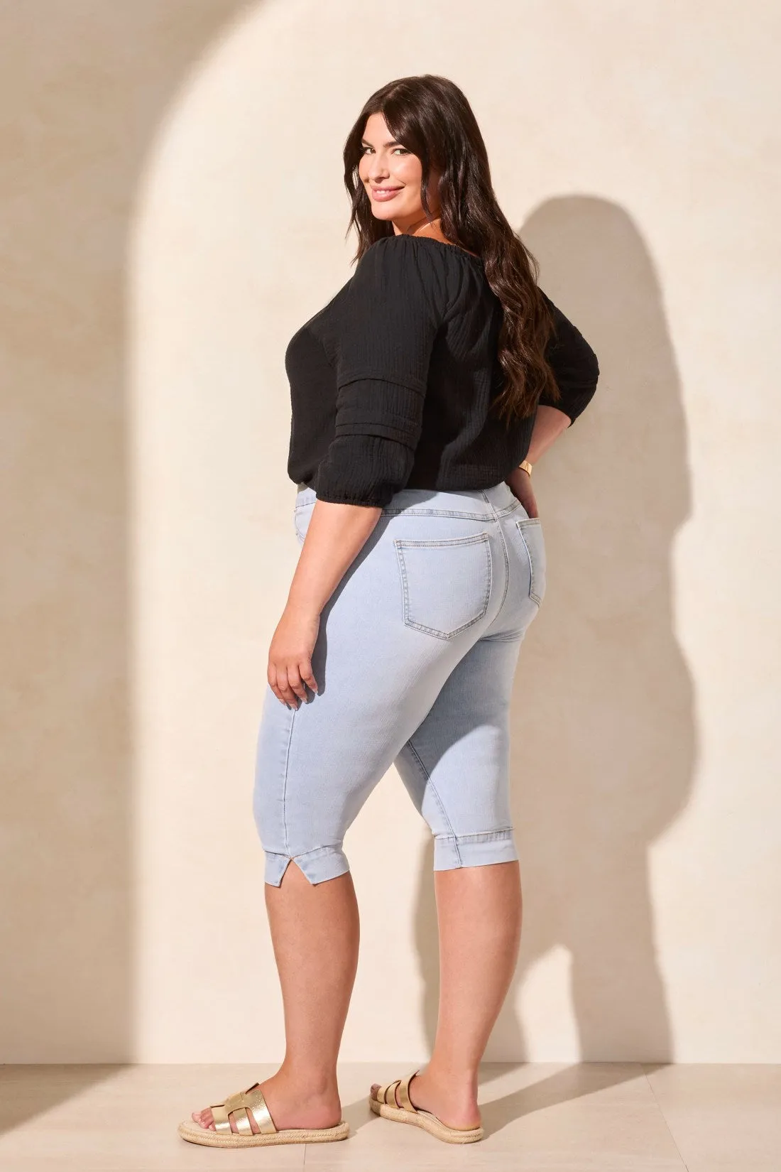 Audrey Comfort Stretch Pull-On Denim Shorts-Lt Surf sold by Tribal product image thumbnail 2