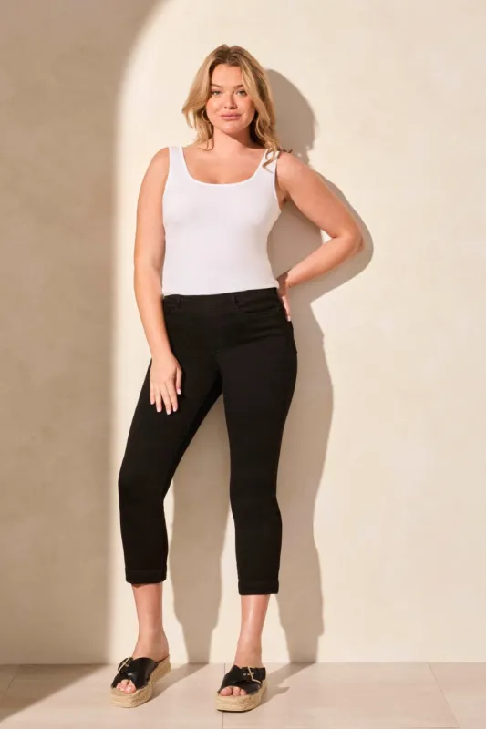 Audrey Pull-On Crop Straight Jeans With Front Crease-Justblack sold by Tribal