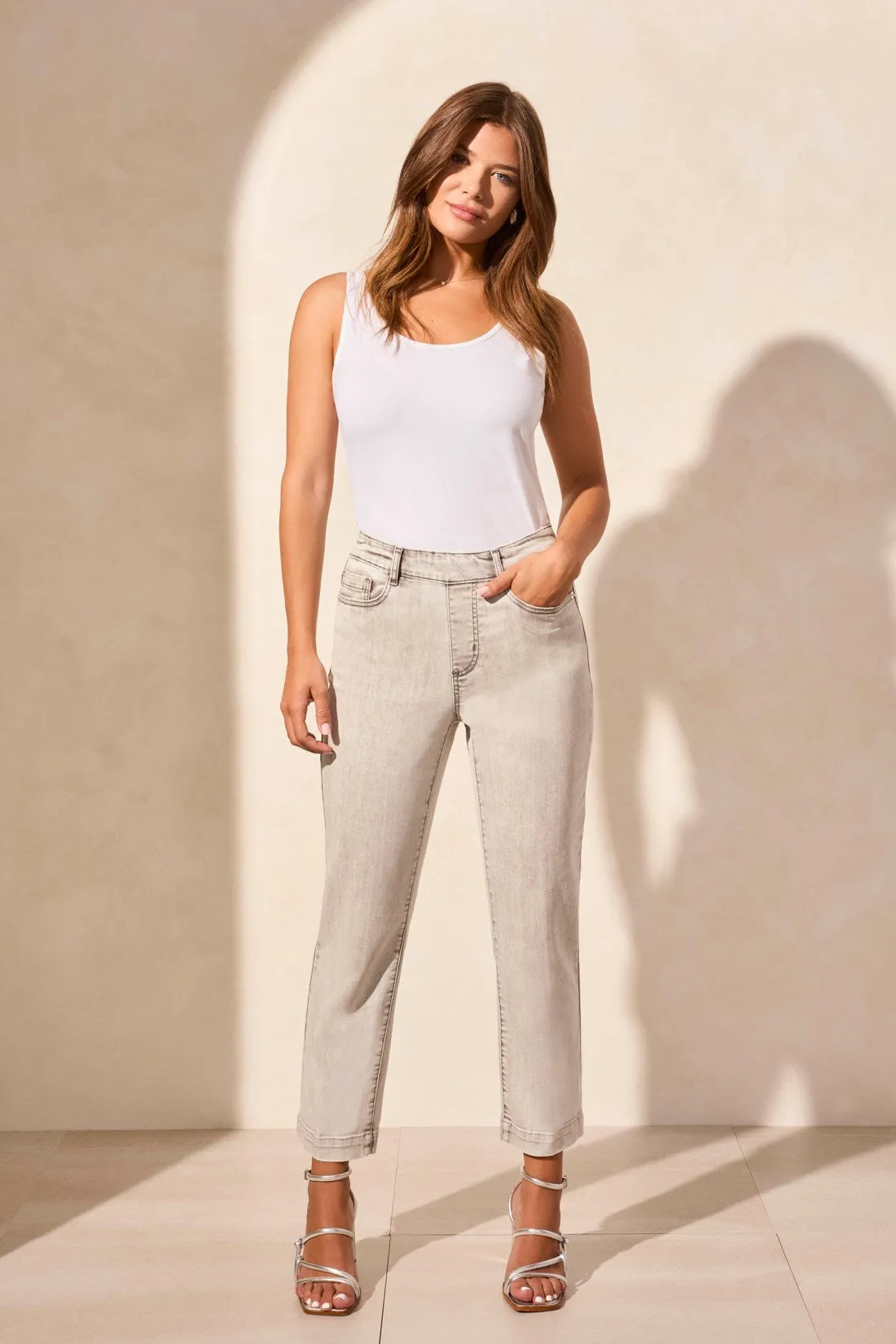 Audrey Pull-On Crop Straight Jeans With Front Crease-Shadowmist sold by Tribal