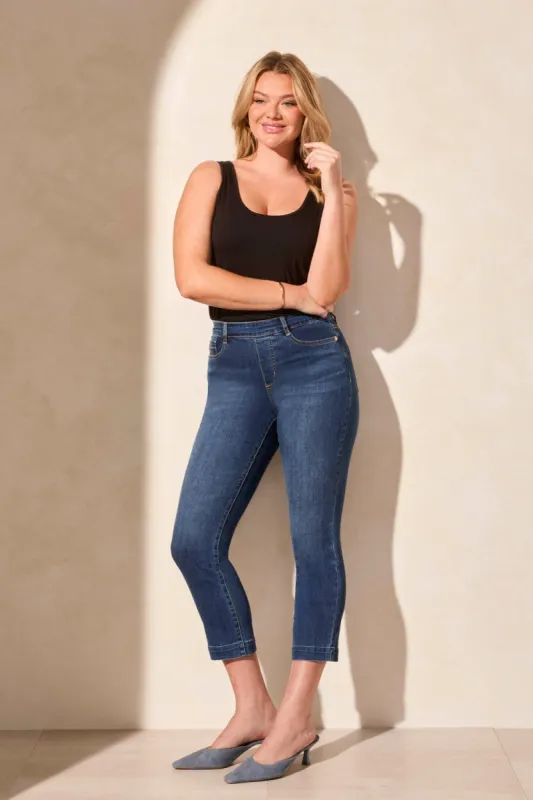Audrey Pull-On Crop Straight Jeans With Front Crease-Stormyblue sold by Tribal