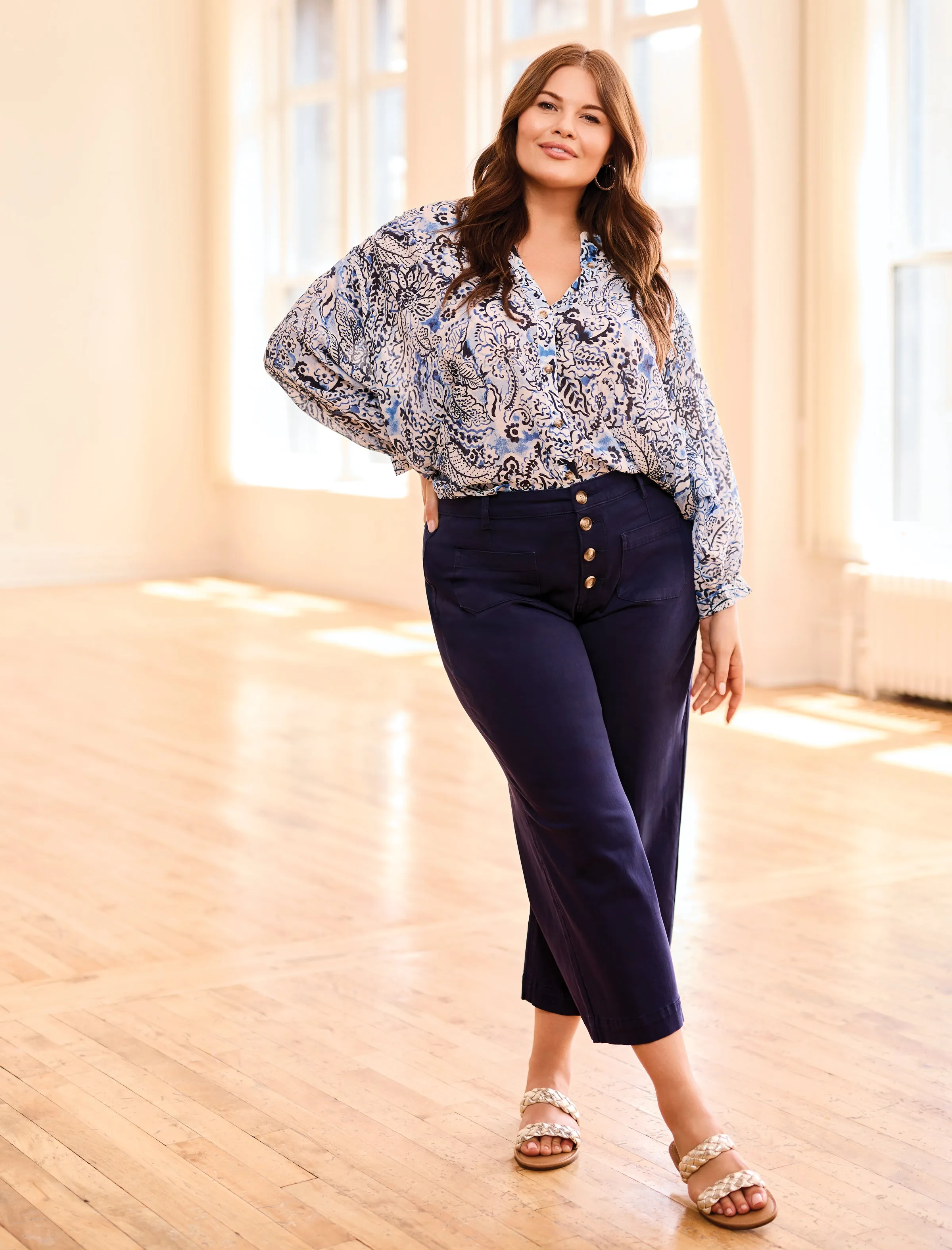 Audrey Comfort Stretch Wide Leg Crop Jeans-Nautical sold by Tribal