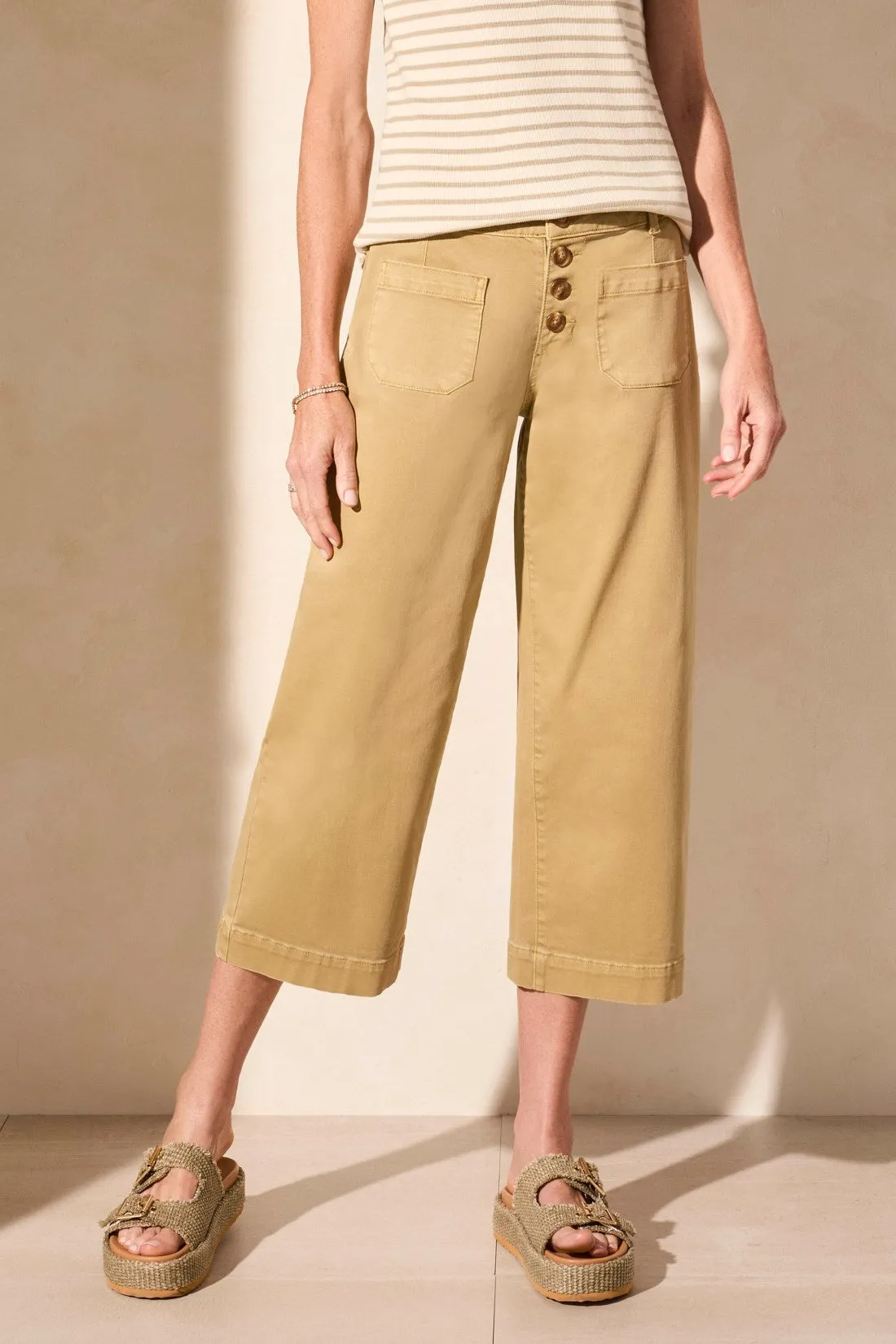 Audrey Comfort Stretch Wide Leg Crop Jeans-Nudeolive sold by Tribal product image thumbnail 3