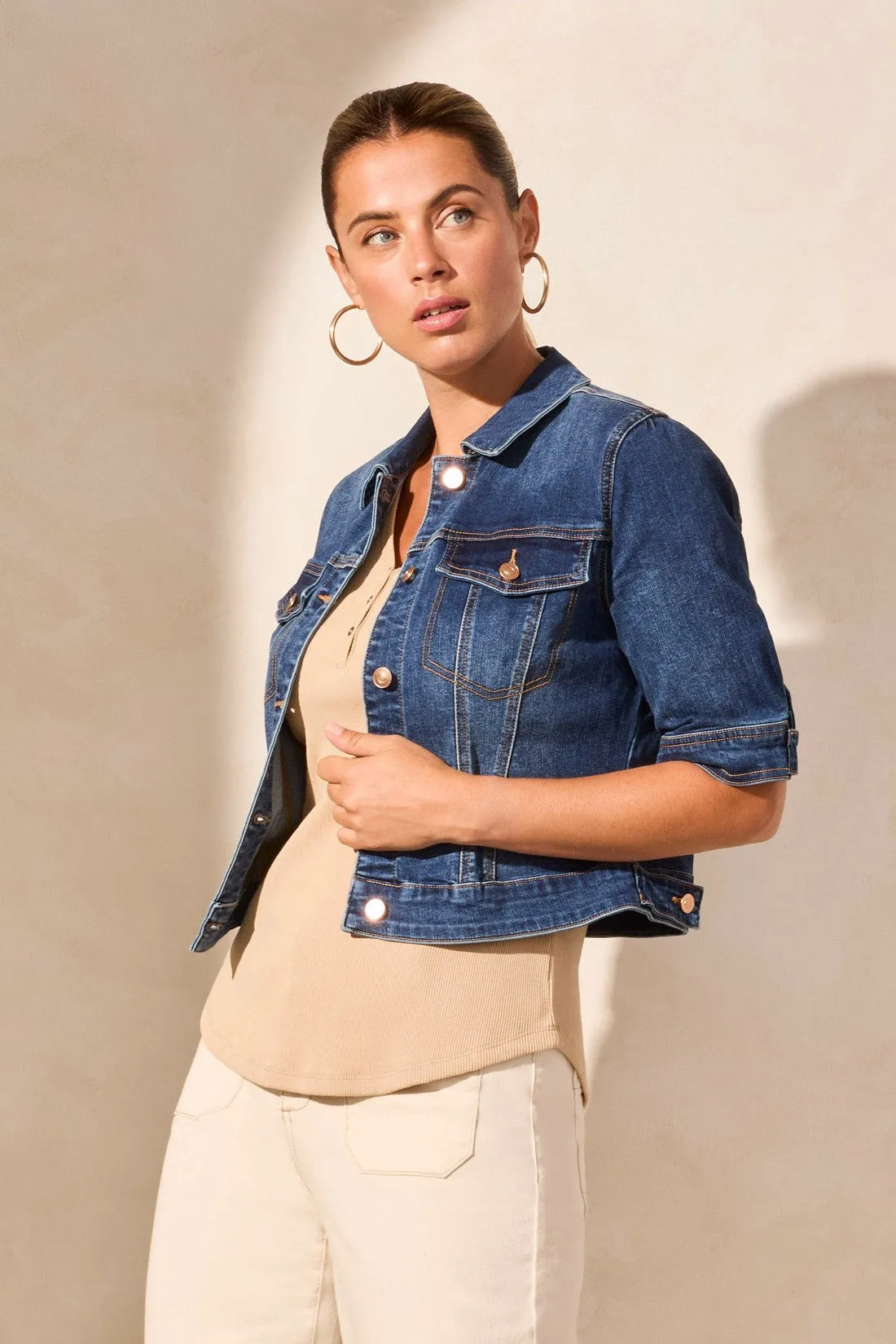 Comfort Stretch Elbow-Sleeve Denim Jacket-Stormyblue sold by Tribal product image thumbnail 3