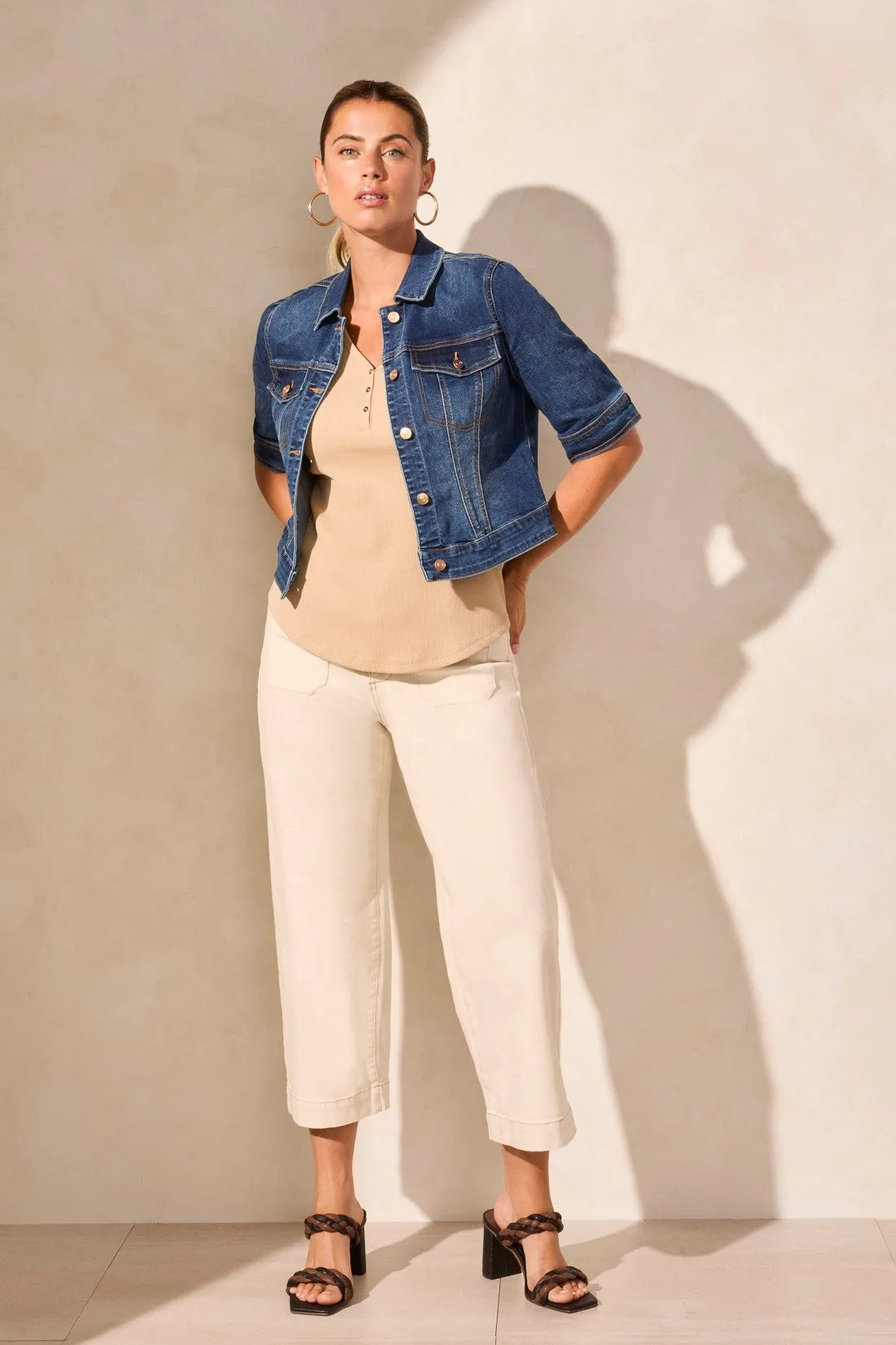 Comfort Stretch Elbow-Sleeve Denim Jacket-Stormyblue sold by Tribal