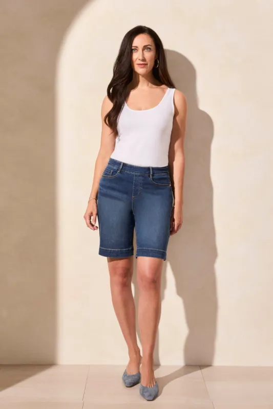 Audrey Comfort Stretch Pull-On Bermuda Shorts-Stormyblue sold by Tribal