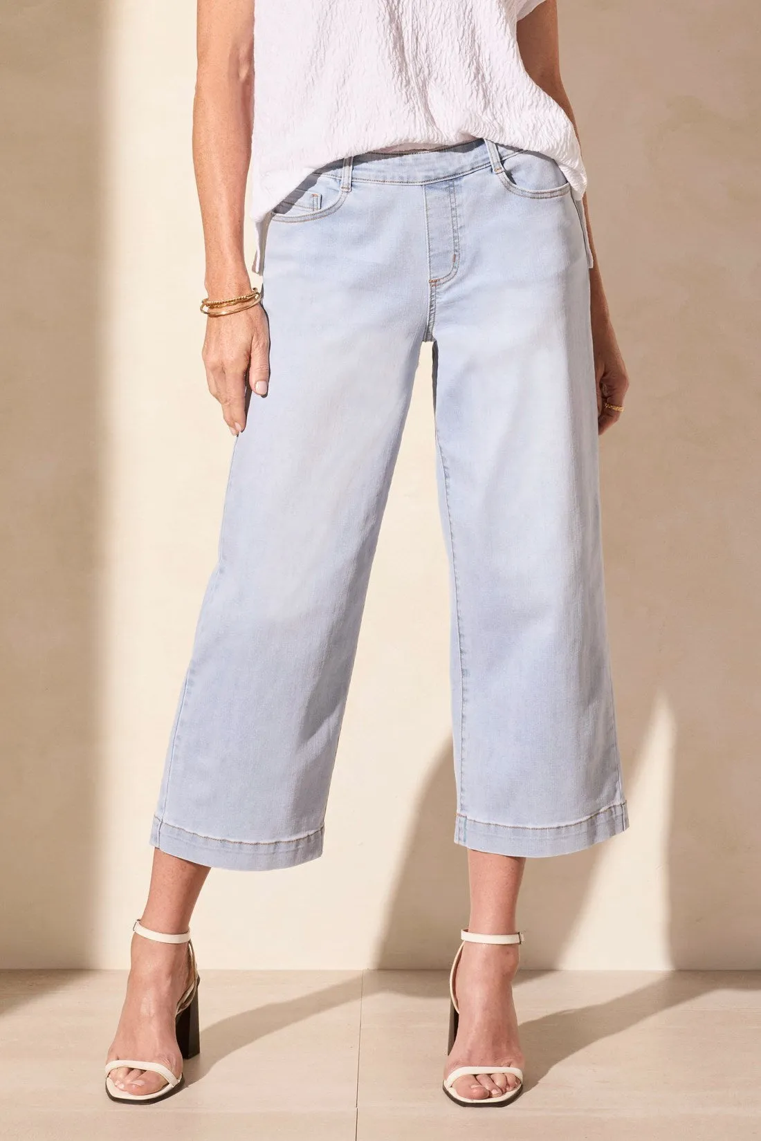 Audrey Comfort Stretch Pull-On Cropped Wide Leg Jeans-Lt Surf sold by Tribal product image thumbnail 3