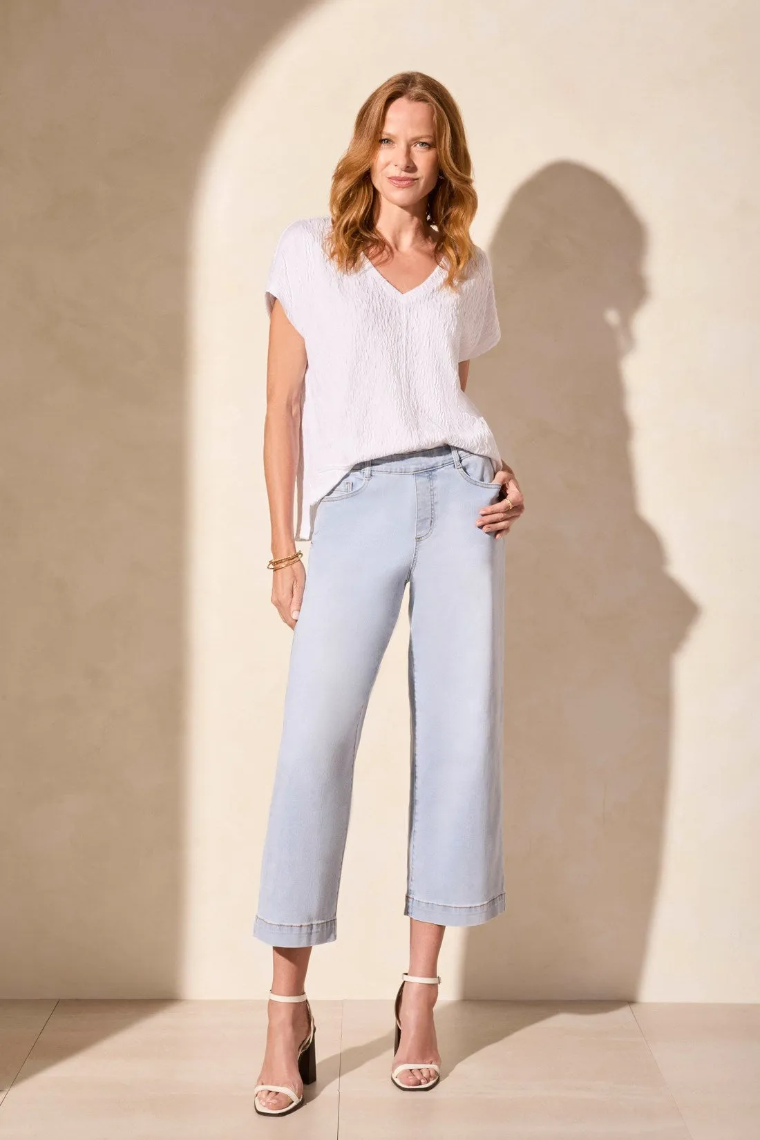 Audrey Comfort Stretch Pull-On Cropped Wide Leg Jeans-Lt Surf sold by Tribal