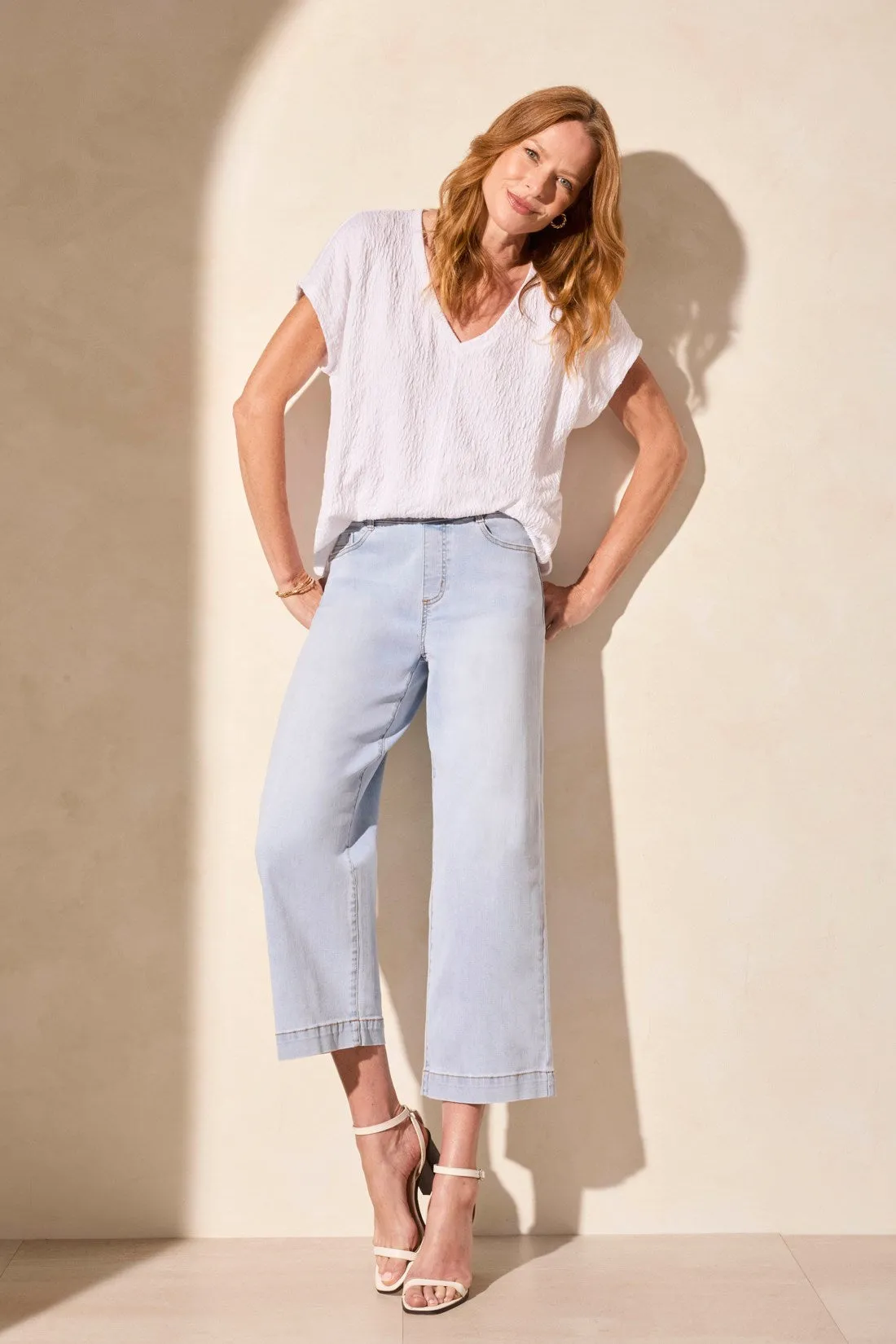 Audrey Comfort Stretch Pull-On Cropped Wide Leg Jeans-Lt Surf sold by Tribal product image thumbnail 2