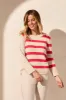Striped Contrast-Side Crew Neck Sweater-Teaberry sold by Tribal