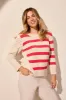 Striped Contrast-Side Crew Neck Sweater-Teaberry sold by Tribal