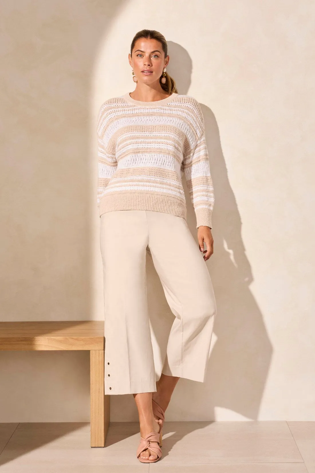 Stripe Scoop Neck Sweater-White sold by Tribal