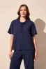 Textured Funnel-Neck Top With Drawcord-Jet Blue sold by Tribal