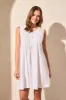 Linen Blend Pleated Sleeveless Dress-White sold by Tribal