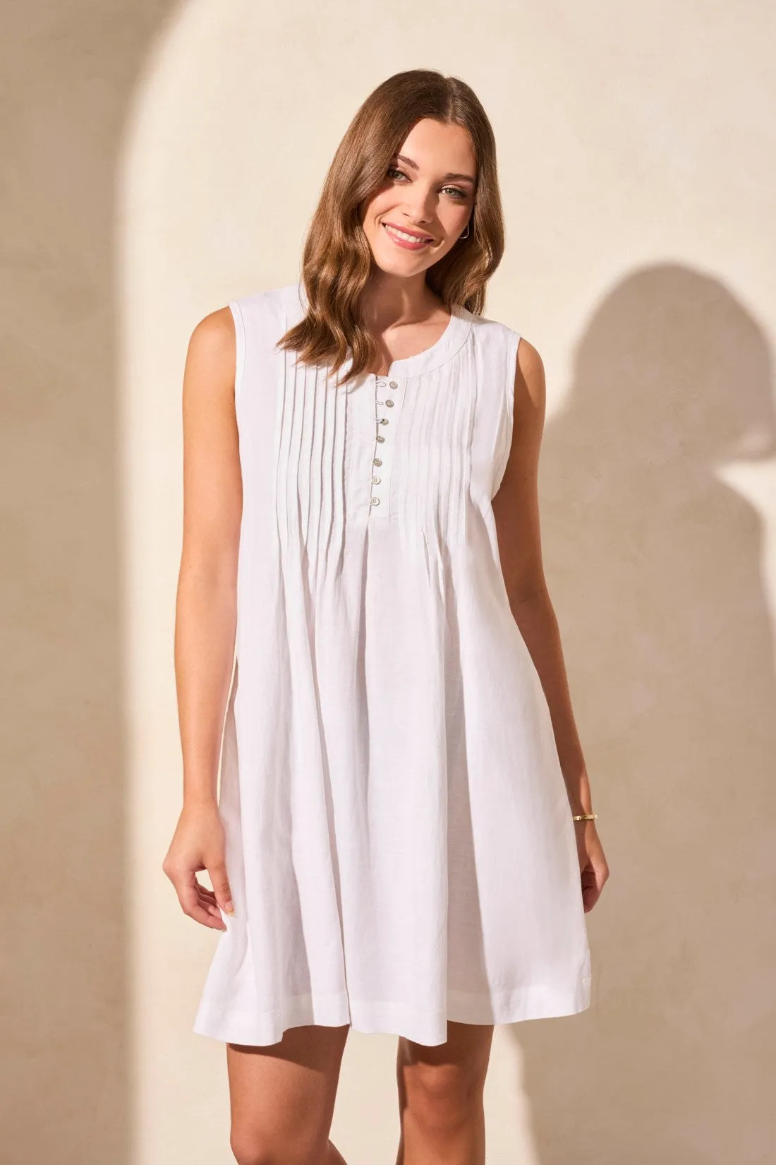 Linen Blend Pleated Sleeveless Dress-White sold by Tribal product image thumbnail 2