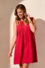 Linen Blend Pleated Sleeveless Dress-Cherry sold by Tribal