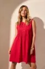Linen Blend Pleated Sleeveless Dress-Cherry sold by Tribal