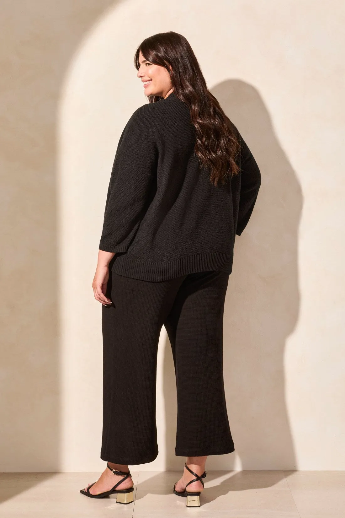 Cotton Curved-Hem Cocoon Cardigan-Black sold by Tribal product image thumbnail 4